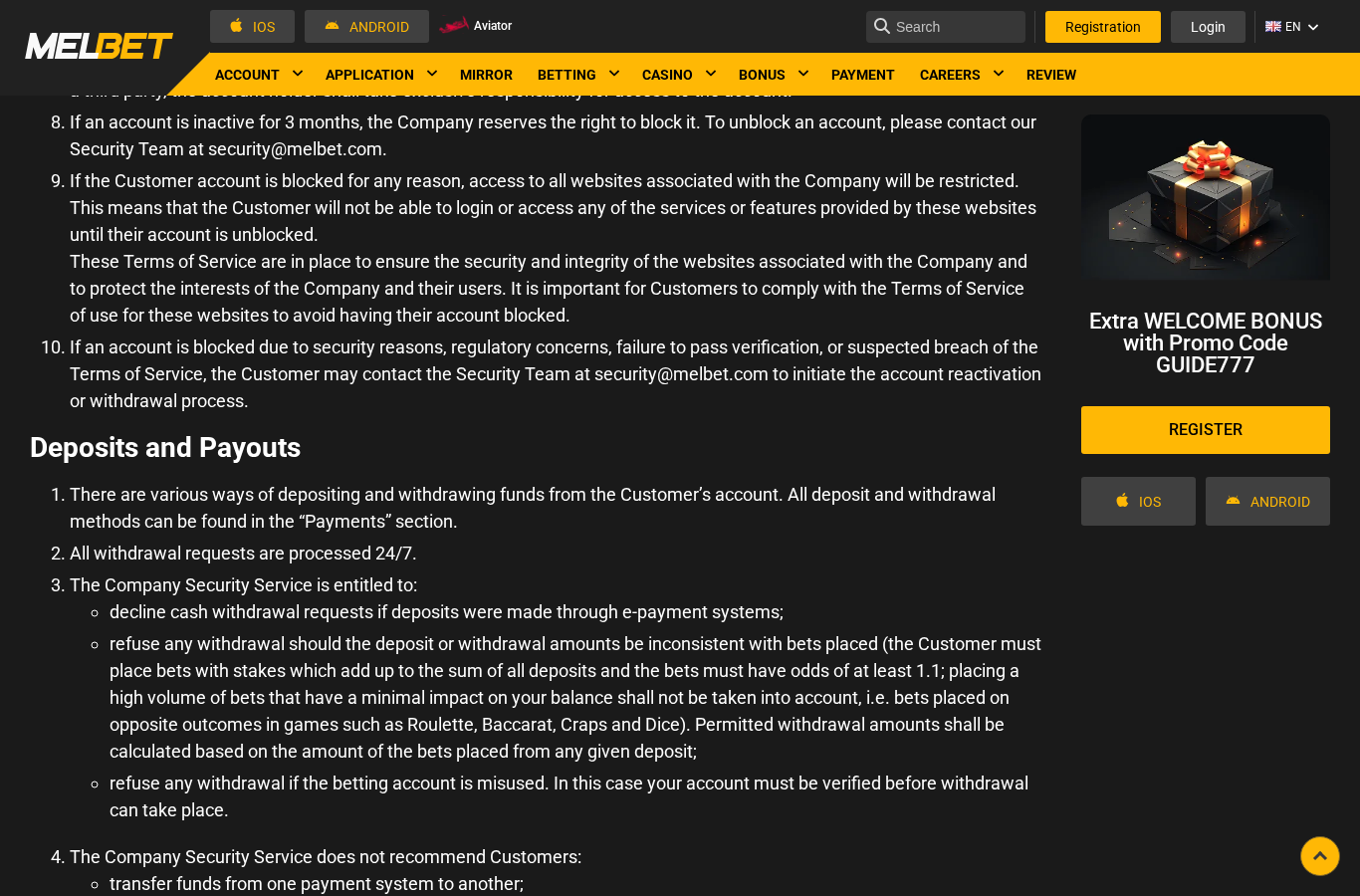 MelBet dated first-party source capture